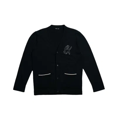 Eight X Men's Blue  Varsity Knit Long Sleeve Button-up Cardigan In Black