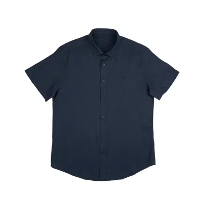 Eight X Men's Blue Essential Linen Button Short Sleeve Button Down Shirt - Navy