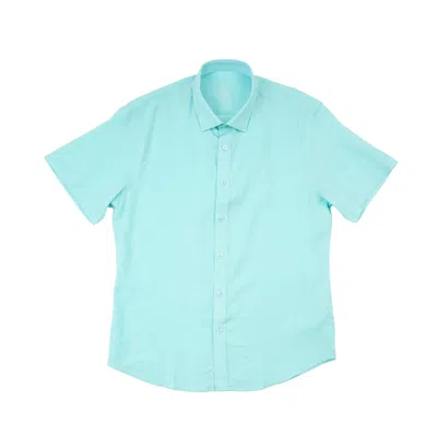 Eight X Men's Blue Essential Linen Button Short Sleeve Button Down Shirt - Turquoise