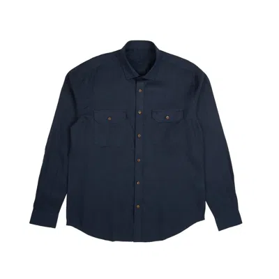Eight X Men's Blue Essential Utility Linen Long Sleeve Button Down Shirt - Navy