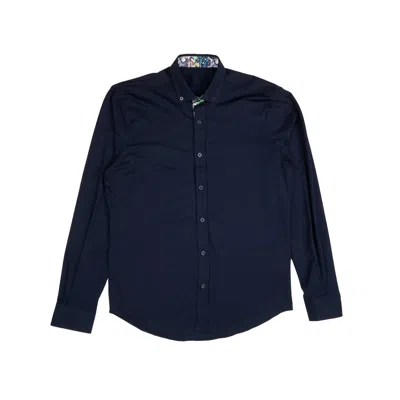 Eight X Men's Blue Solid Cotton Stretch Button Down Shirt W/ Abstract Trim