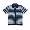 Eight X Men's Blue / White The Ripple Crochet Short Sleeve Button Up Shirt - Navy In Black