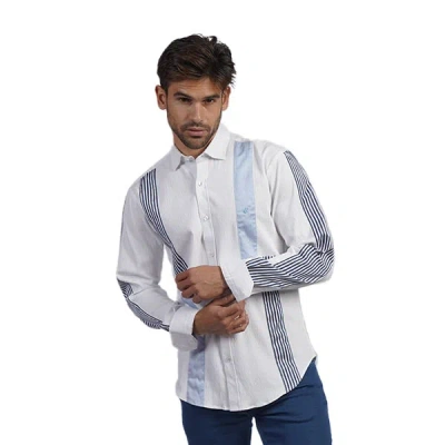 Eight X Men's Blue / White Upright Stripes Button Up Shirt In Blue/white