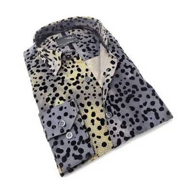 Eight X Men's Button Down Shirt With Dot Flocking In Grey In Purple