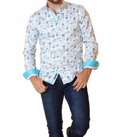Eight X Men's Collection Print Button Down Shirt W/ Trim In White In Blue