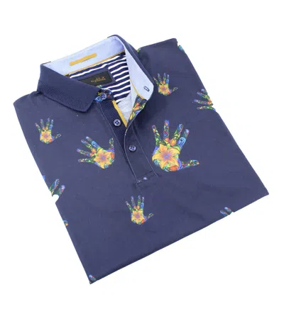 Eight X Men's Colorful Floral Palm Print Polo In Navy In Blue