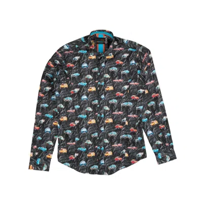 Eight X Men's Comic Style Dark Button Down W/ Trim In Multi