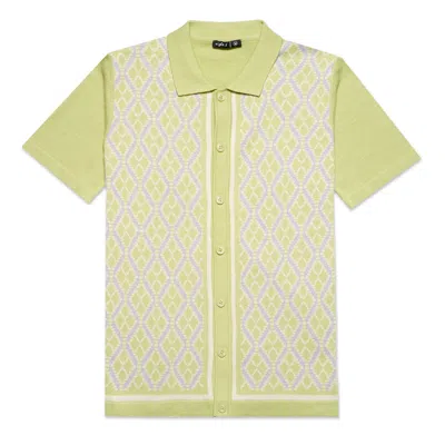 Eight X Men's Green / White / Grey Diamond Weave Knit Polo Shirt - Green In Green/white/grey