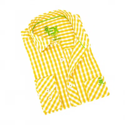 Eight X Men's Harvard Yard Frog Linen Shirt In Yellow