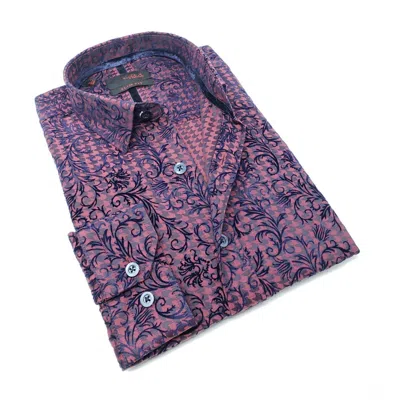 Eight X Men's Hounds Tooth Button Down Shirt With Flocking In Red In Purple