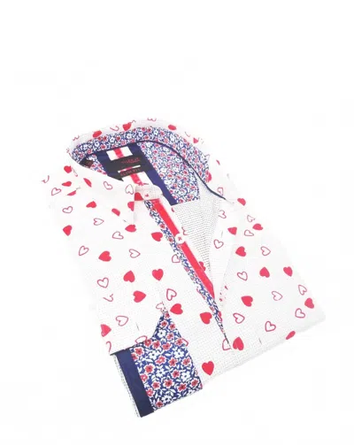 Eight X Men's Long Sleeve Button Down Shirt With Flocking Hearts In White