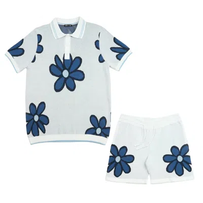 Eight X Men's Mod Bloom Knit Short Sleeve & Short Set - White