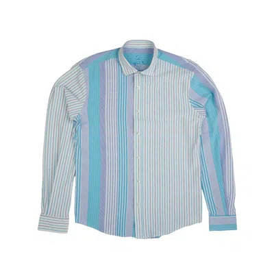 Eight X Men's Multi Striped Seersucker Button Down Shirt - Ice In Blue