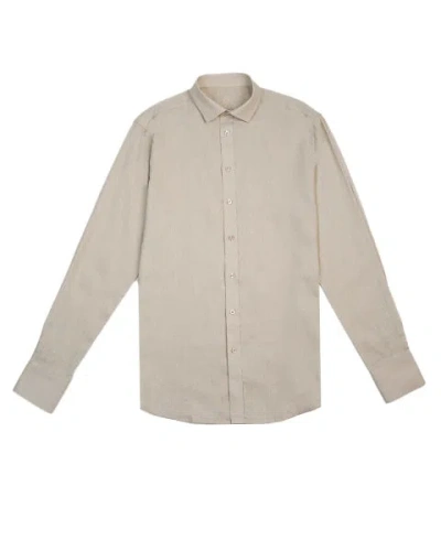 Eight X Men's Neutrals 100% Linen Button Long Sleeve Button Down Shirt - Beige