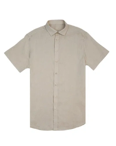 Eight X Men's Neutrals 100% Linen Button Short Sleeve Button Down Shirt - Beige