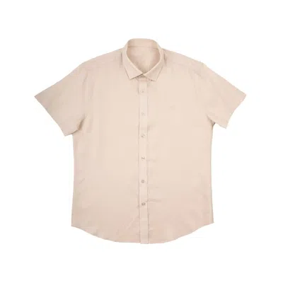 Eight X Men's Neutrals Essential Linen Button Short Sleeve Button Down Shirt - Beige In Nude