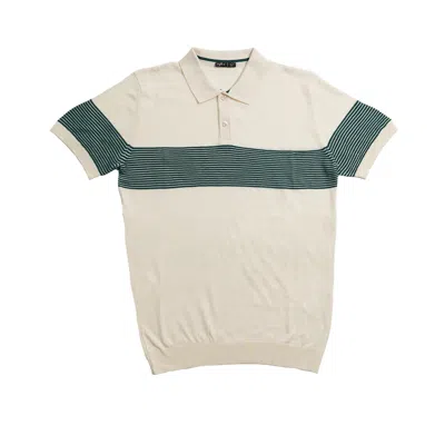 Eight X Men's Neutrals / Green Striped Chest Knit Polo - Beige