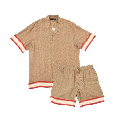 Eight X Men's Neutrals Palazzo Short Sleeve Shirt + Shorts Matching Set In Brown
