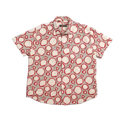 Eight X Men's Neutrals / Red Woven Trace Artisan Short Sleeve Button Up Shirt In Multi