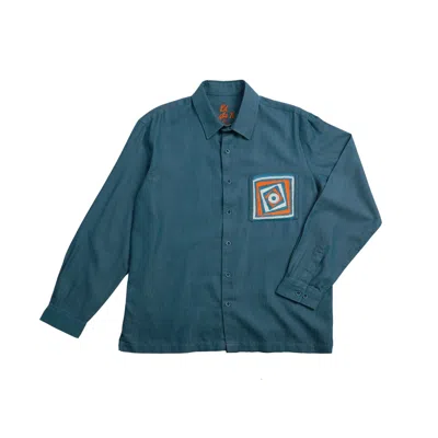 Eight X Men's Orange / Blue Indigo Denim Long Sleeve Button Up Shirt