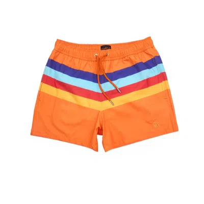 Eight X Men's Orange Malibu Stripe Swim Trunks