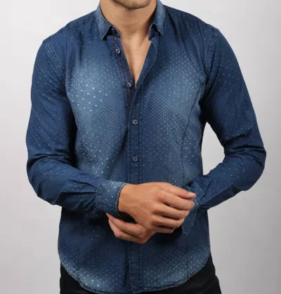 Eight X Men's Pattern Jacquard Stone Wash Denim Button Down Shirt In Navy In Blue