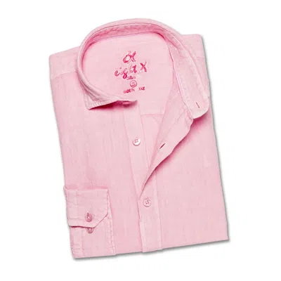 Eight X Men's Pink / Purple Linen Button Down Shirt - Light Pink