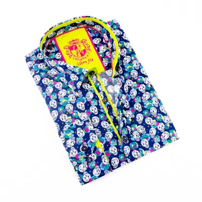 Eight X Men's Skulls And Roses Button Down Print Shirt In Navy In Blue