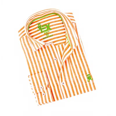 Eight X Men's Stanford Stripe Frog Linen Shirt In Orange In Multi