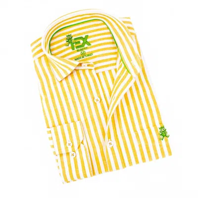 Eight X Men's Stanford Stripe Frog Linen Shirt In Yellow