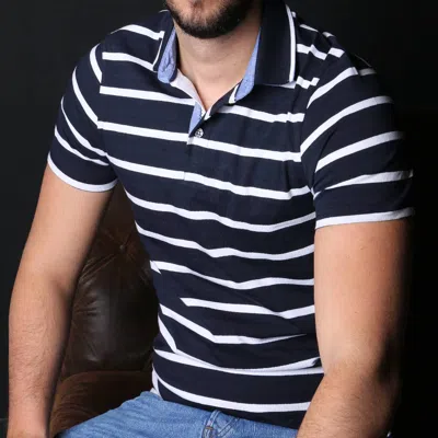 Eight X Men's Striped Polo With Trim In Navy In Blue
