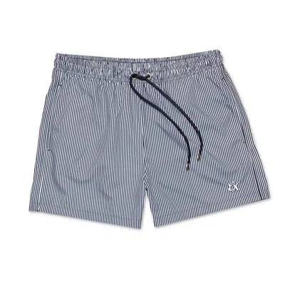 Eight X Men's Striped Slim Fit Swim Trunks In Navy In Gray