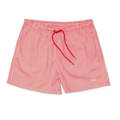 Eight X Men's Striped Slim Fit Swim Trunks In Red In Multi