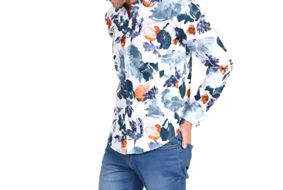 Eight X Men's Watercolor Falling Flower Button Down Shirt In White Multi In Blue