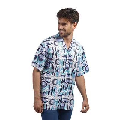 Eight X Men's White / Blue / Black Surf's Up Short Sleeve Button Up Shirt In White/blue/black