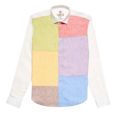 Eight X Men's White Color Panel Long Sleeve Button Up Shirt