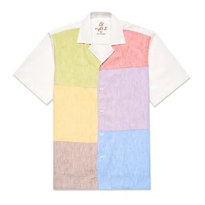 Eight X Men's White Color Panel Short Sleeve Button Up Shirt