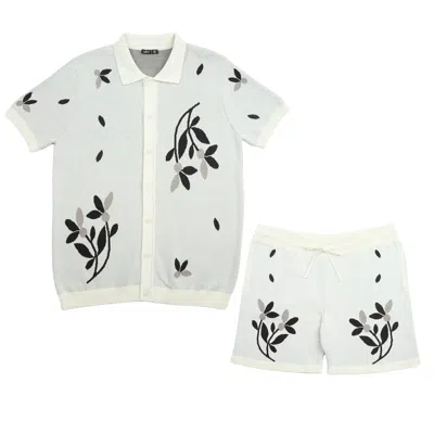 Eight X Men's White Monochrome Bloom Knit Short Sleeve & Short Set