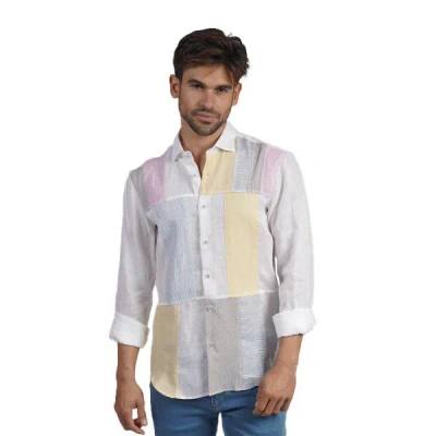 Eight X Men's White Patchwork Harmony Button Up Shirt