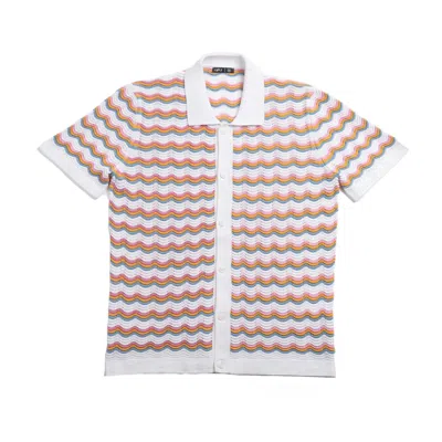 Eight X Men's White / Pink The Ripple Crochet Short Sleeve Button Up Shirt - White In Animal Print