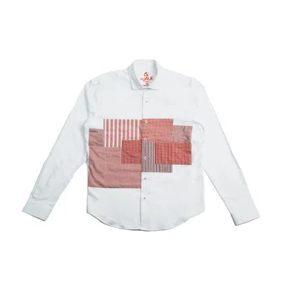 Eight X Men's White / Red Scarlet Panel Long Sleeve Button Up Shirt