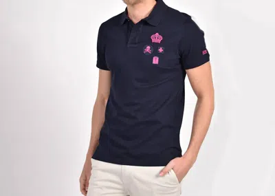 Eight X Multi Fuchsia Patch Polo In Navy In Blue