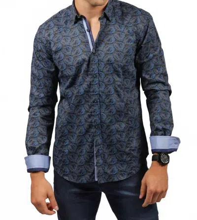 Eight X Paisley Button Down Shirt With Trim In Navy In Blue