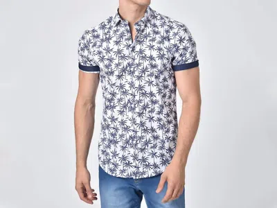 Eight X Palm Print Short Sleeve Shirt In Navy In Transparent