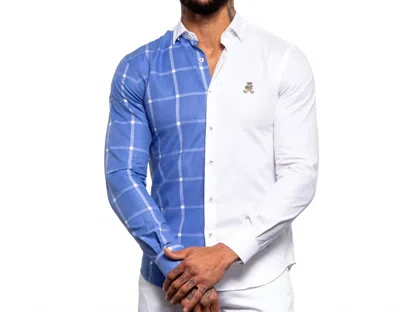 Eight X Part Plaid Frog Oxford Button Down Shirt In Blue/ White In Multi