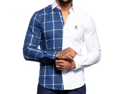 Eight X Part Plaid Frog Oxford Button Down Shirt In Navy/ White In Multi