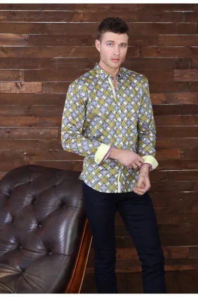 Eight X Pattern Button Down Shirt In Beige In Multi