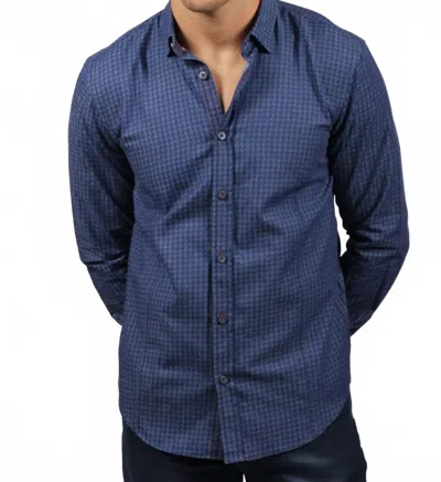 Eight X Pattern Denim Button Down Shirt In Blue