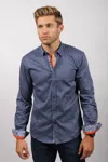 Eight X Pattern Print Button Down Shirt In Navy In Blue
