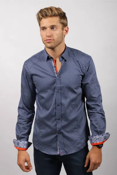 Eight X Pattern Print Button Down Shirt In Navy In Blue